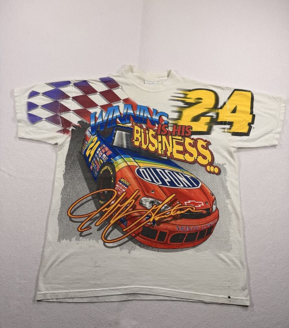 Vintage 1999 Jeff Gordon ‘Winning is His Business’ AOP NASCAR T-Shirt Sz XL